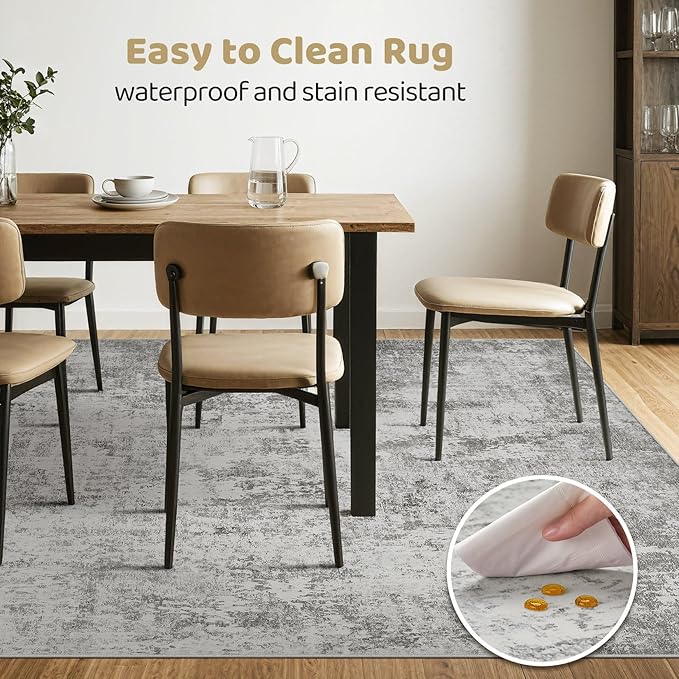 8x10 Area Rugs Living Room: Washable Large Abstract Neutral Modern Soft Rugs Stain Resistant Indoor Floor Non-Slip Accent Carpet for Bedroom Nursery Playroom Office Dining Room Home Decor- Greige