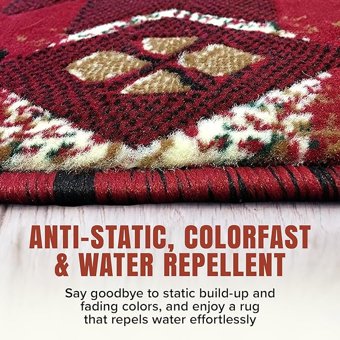 YHSF South West Native American Area Rug C318 - Easy Clean, Thick, Soft, Durable Native Tribal American Indian Inspired Rug for Bedroom/Living Room and More - Red, 5 Feet x 7 Feet