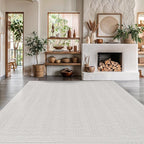Micro Loop Indoor Rug White 10x14 Boho Geometric Neutral Area Rugs for Living Room Soft Luxury Modern Low and High Pile Durable Stain Resistant Non-Shedding Indoor Area Carpet 10 x 14