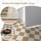 LIVEBOX 3x5 Washable Area Rug Checkered, Non-Slip Small Entryway Rug Brown Farmhouse Neutral Classic Geometric Boys Rug for Bedroom Room Low-Pile Carpet for Indoor Kitchen Bathroom(Brown 3'x5')