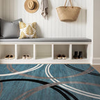 Rugshop Modern Wavy Circles Design Area Rug, Fade-Resistant Carpet for Living Room, Bedroom, or Dining Room, Blue, 5'3" x 7'3"