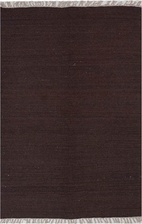 Rugsotic Carpets Hand Woven Flat Weave Kilim Wool ECO-Friendly Area Rugs - 4'x6', Rectangle Shape, Dark Brown Color, Solid Plain Design, Low Pile Handmade Rugs for Living Room, Bed Room (D00111)