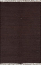 Rugsotic Carpets Hand Woven Flat Weave Kilim Wool ECO-Friendly Area Rugs - 4'x6', Rectangle Shape, Dark Brown Color, Solid Plain Design, Low Pile Handmade Rugs for Living Room, Bed Room (D00111)