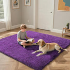 Purple Fluffy Rug Shaggy Area Rug, 5x8 Area Rugs for Girls Bedroom, Soft Cute Baby Play Mat, Indoor Floor Carpet for Teen, Nursery, Preppy Dorm, Plush Aesthetic Bedside Rug