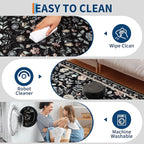 GarveeHome 2x3 Floral Rugs for Entryway, Non-Slip Soft Vintage Throw Door Mat, Low Pile Foldable Farmhouse Carpet, Non-Shedding Indoor Washable Small Rug for Bedroom Kitchen, Black