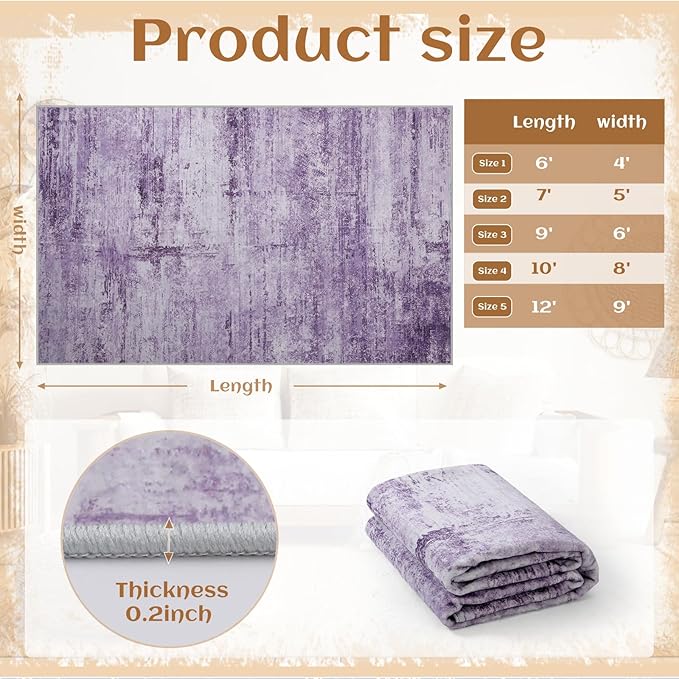 Abstract 6x9 Area Rug for Living Room Dining Room Home Office Bedroom Purple Grey