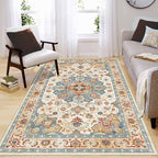 Enkor Area Soft Rugs 4x6 Washable Non Slip Boho Floor Rugs for Living Room Bedroom, Vintage Style Farmhouse Mat for Kitchen Entryway Orange & Beige