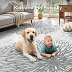 WITSHOCK 6x9 Washable Rug for Living Room,Modern Floral Distress Print Pattern Area Rugs,Stain Resistant with Non Slip Backing Carpet for Dining Room,Bedroom & Home Decor,Grey White