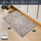 PURRUGS Vintage Farmhouse Boho Throw Rug 2x3 ft, Non-Slip Machine Washable Rug, Accent Oriental Area Rug for Entryway, Kitchen, Bedroom, Living Room and Dining Room, Taupe/Vanilla
