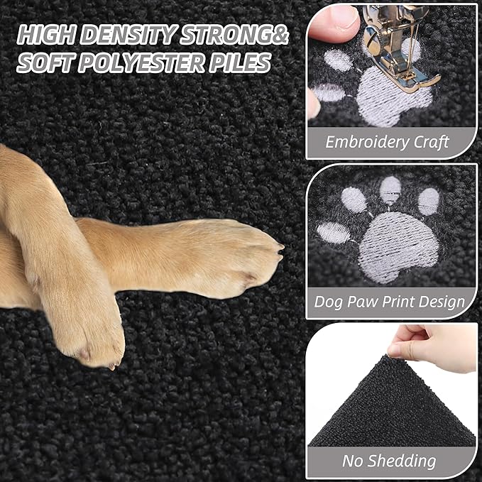 BEQHAUSE Dog Door Mat for Muddy Paws 20"x32" Dirt Trapper Absorbent Doormat Non Slip Entryway Rugs Washable Stain Resistant Welcome Floor Mat Soft Low-Profile for Front Back Door, Black