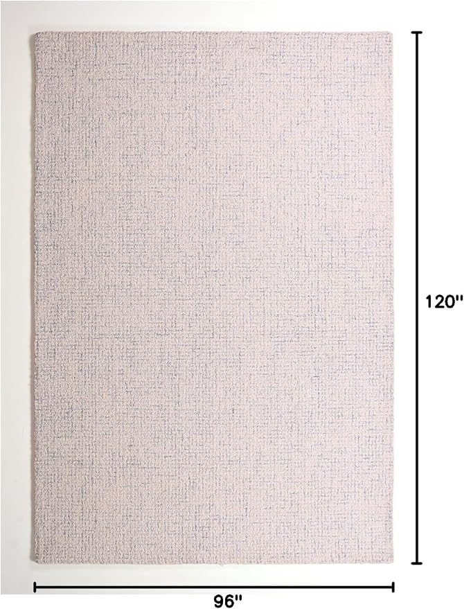 Hand-Tufted 100% Wool Pile Area Rug – Geometric Textured Grid Check Pattern – Thick and Durable Floor Carpet for Bedroom, Living Room, Kids Room, and Dining Area (Ivory Blue, 9' Round)