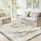 Marsail 6x9 Machine Washable Area Rug, Soft & Slip-Resistant Large Area Rug with Reinforced Bound Edges, Vintage Short-Pile Washable Rug with Floral Pattern for Living Room, Dinning Room and Bedroom