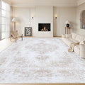 Area Rug 9x12 Living Room Rug, Machine Washable Vintage Distressed Medallion Rug Non-Slip Soft Low Pile Large Indoor Rugs for Bedroom Kitchen Dining Room Office(Beige,9'x12')