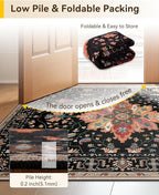 Area Rugs 2'x9' Washable Non-Slip, Floral Vintage Distress Print Pattern Medallion Carpet for Living Room Bedroom Dining Room, Black Colorful Floral Dark Tan