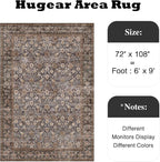 HUGEAR 6x9 Machine Washable Rugs Tradition Brown Hallway Large Area Rug Indoor Accent Rug Floral Low Pile Carpet Soft Throw Aesthetic Rug Bedroom Living Room Office Dining Room Kitchen Laundry Room