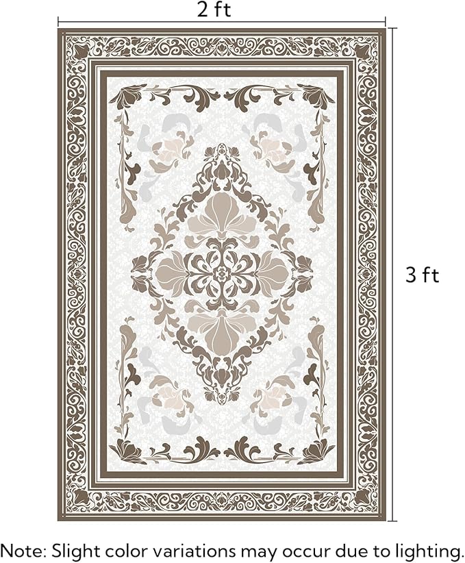 SOULFUL Medium Pile 2x3 Entryway Rug - Soft Foot Feel Small Area Rug - Brown Boho Floral - Washable Non-Slip - Perfect for Hallway Kitchen Bedroom Bathroom Indoor Entrance
