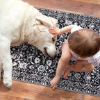 Vintage Floral 2x6 Runner Rug, Black and White Washable Kitchen Runner Rug Non-Slip Hallway Rug Runner Boho Thin Printed Faux Wool Super Soft Carpet for Entryway Bedroom Laundry Room Indoor