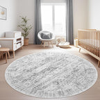 8x8 Grey Round Rug 8ft Living Room Circle Rug Vintage Round Area Rug Non Slip Indoor Carpet for Apartment