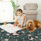 GarveeHome Washable Floral Area Rug 5x7 for Living Room Non Slip Bedroom Rug Soft Stain Resistant Large Dining Room Throw Carpet Low Pile Black Bow Rugs Butterfly Flower Carpet for Nursery Entry, 5x7