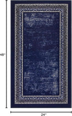 Antep Rugs Alfombras Bordered Modern 2x4 Non-Slip (Non-Skid) Low Pile Rubber Backing Kitchen Area Rug (Navy, 2'3" x 4')