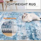 Area Rugs 10x14 Living Room - Washable Rug Modern Abstract Soft Large Neutral Non-Slip Carpet Indoor Floor Thin Carpets for Bedroom Dining Room Farmhouse Nursery Home Office Blue Grey
