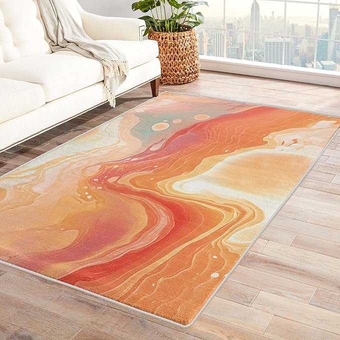 Sunset Artistic Rug - 8x10, Abstract, Washable, Non Slip, Soft Indoor Carpet for Living Room, Bedroom, Dining, Kids and Pets Friendly, Sunset Home & Room Decor