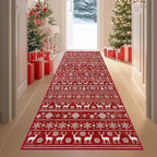 Christmas Runner Rug 2x6 Washable Rugs, Boho Christmas Tree Snowflake Rug Non-Slip Soft Low Pile Non Shedding Indoor Holiday Decor Carpet for Bedroom Bathroom Laundry Staircase Foyer (Xmas Red, 2'x6')