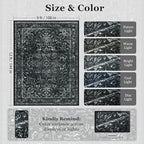 Dark Distressed Washable Area Rugs 9x12 Living Room, Black Vintage Medallion Printed Big Carpet Rugs for Bedroom, Washable Non Slip Low Pile Thin Rugs for Dining Room Home Office