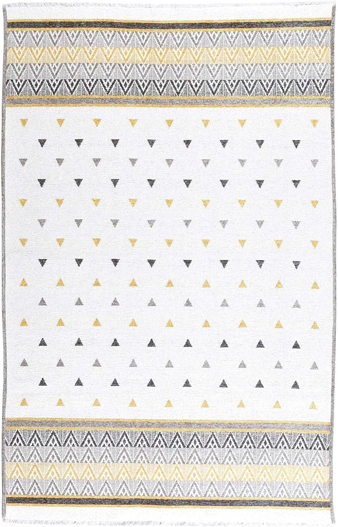 Alfa Rich 7x10 Gold Gray Off White Washable Area Rugs for Living Room Bedroom Kitchen Decor Cotton