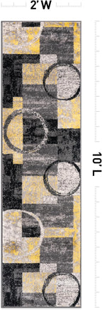 Rugshop Contemporary Circle Design Runner Rug, Fade-Resistant Carpet for Hallway, Kitchen, or Entryway, Yellow, 2' x 10'