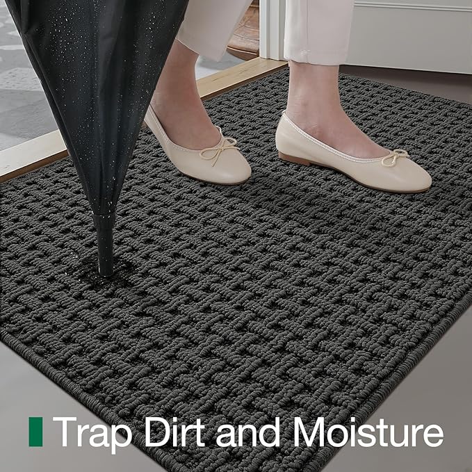 LUMI Washable Door Mat Indoor Entrance 24x36, Dirt Trapper Front Door Mats with Absorbent Interior and Non-Slip Rubber Backing, Entryway Doormat, Grey