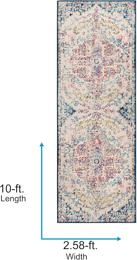Livabliss Area Rugs - 3x10 Odelia Vintage Boho Aqua Burgandy Blue Runner Area Rug for Living Room Bedroom - Floral Medallion Stain Resistant Carpet for Kitchen, Nursery, Office (2'7" x 10', Runner)