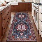 Tangsoo 2x6 Washable Runner Rug for Hallways, Non Slip Vintage Runner Rug, Soft Boho Low Pile Long Rug Runner, Print Distressed Red Carpet Runners for Kitchen Bedroom Entryway Living Room Oriental