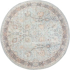GLN Rugs Traditional Collection - Machine Washable Area Rug, Traditional Washable, Non Slip, Low Pile Chenille Rug, Living Room, Bedroom, Kitchen Rug (5'3" Round Light Blue)