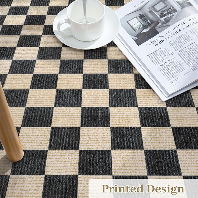 LIVEBOX 10x14 Area Rugs for Living Room, Checkered Non-Slip Washable Rugs, Farmhouse Neutral Classic Geometric Pattern Large Boys Area Rug for Bedroom, Carpet for Dining Room Office (Black,10'x14')