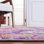 SAFAVIEH Monaco Collection Area Rug - 6'7" Round, Violet & Fuchsia, Boho Chic Medallion Distressed Design, Non-Shedding & Easy Care, Ideal for High Traffic Areas in Living Room, Bedroom (MNC243P)