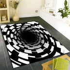 3D Illusion Swirl Area Rugs, 3x5ft, Modern Abstract Grid Black Hole Living Room Carpet, Geometric Black White Check Washable Carpets, Ultra Soft Cozy Shed Resistant Mat for Indoor