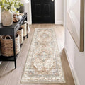Enkor Runner Rugs for Hallway, 2x6 Washable Soft Non Slip Floor Rugs for Kitchen, Modern Mat for Living Room Bedroom Entryway Beige & Brown