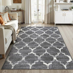 Lahome Moroccan Washable Area Rugs for Living Room - 4x6 Rug Non-Slip Lightweight Soft Bedroom Carpet Throw Low-Pile ‎Stain Resistant Entryway Rug, Grey Print Modern Rug for Office Kitchen Dining Room