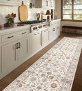 Kitchen Runner Rugs Non Skid Washable - 2.5x8ft Long Cream Colorful Boho Farmhouse Hallway Runner Rug Low Pile Vintage Floral Bohemian Carpet for Hallway Laundry Room Entryway Bedroom Foyer