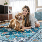 Tangsoo Blue 2x6 Washable Runner Rug for Hallways, Non Slip Vintage Runner Rug, Soft Boho Low Pile Long Rug Runner, Carpet Runners for Kitchen Bedroom Entryway Bathroom Living Room