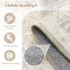 Area Rug 8x10 Washable Rug, Vintage Boho Medallion Rugs Non-Slip Soft Low Pile Large Distressed Rug Indoor Retro Carpet for Living Room Bedroom Dining Room Home Office (Beige, 8'x10')
