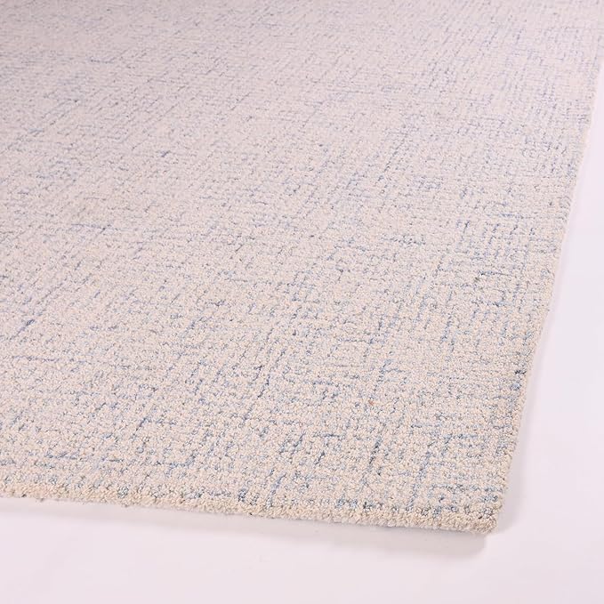 Hand-Tufted 100% Wool Pile Area Rug – Geometric Textured Grid Check Pattern – Thick and Durable Floor Carpet for Bedroom, Living Room, Kids Room, and Dining Area (Ivory Blue, 1' x 1')