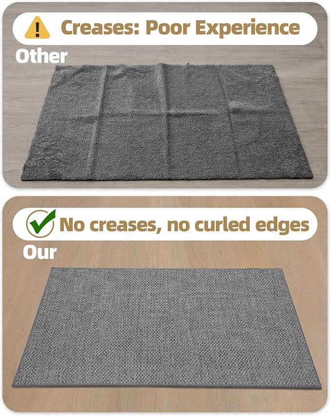 Color&Geometry Ultra-Thin Indoor Door Mat, 17"x29" Low-Profile Non-Slip Entryway Rug with Modern Geometric Texture, Washable Doormat for Indoor Entrance, Front Door, Light Grey (Rolled-up NO Creases)