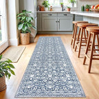 Runner Rug 2.6x10, Light Blue White Washable Long Hallway Rug Runner Non-Slip Soft Kitchen Runner Thin Printed Faux Wool Super Soft Carpet for Entryway Bedroom Laundry Room Indoor Home Decor
