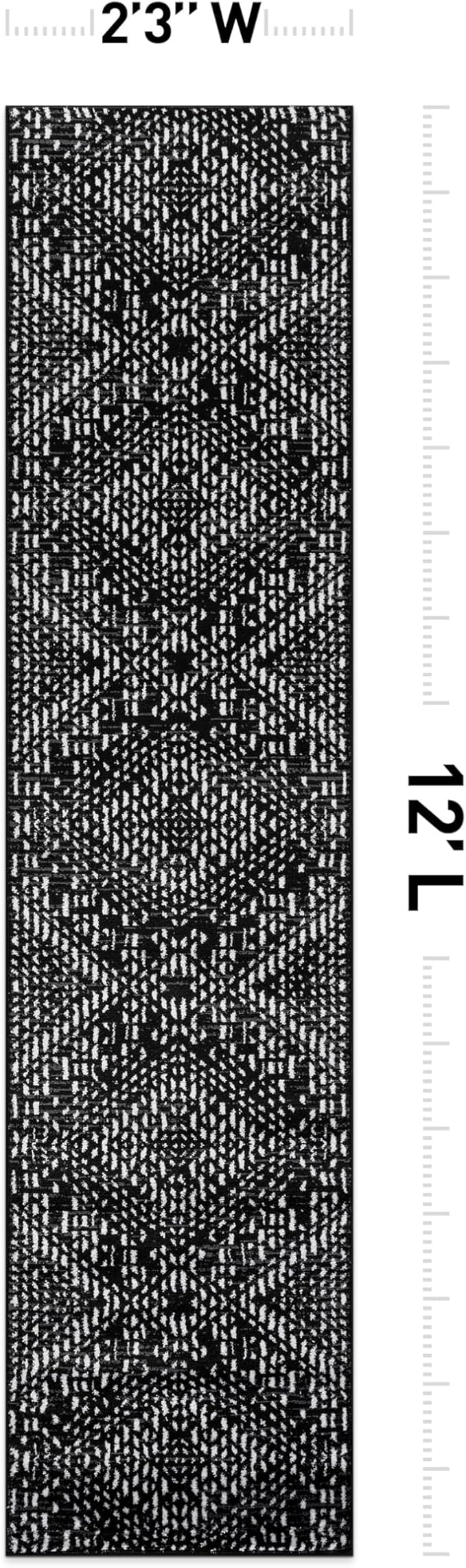 Rugshop Boho Black Tribal Area Rug Modern Indoor Carpet for Living Room, Bedroom, or Entryway – Non-Shedding, Low Pile Geometric Design 2' 3" x 12'