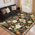Floral 6x9 Area Rug Machine Washable Soft Print Boho Carpet Non Slip Doormat Low Pile Flower Area Rugs for Living Room Bedroom Nursery Kitchen Dining Room Indoor-Black/Yellow/Red