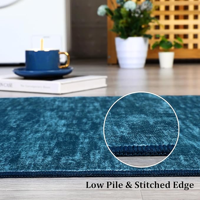 RUGSREAL 3x5 Bedroom Area Rug Solid Color Area Rugs Washable Dining Room Throw Carpet Modern Contemporary Area Rug Non-Slip Throw Indoor Carpet for Living Room Bedroom Kids Room, 3' x 5' Indigo