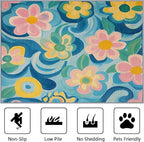 5x7 Rug Washable - Floral Rugs for Living Room, Modern Artistic Flower Non Slip Low Pile Area Rugs for Bedroom, Floral Carpet Home Decor & Gifts