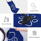 Smiry Dog Door Mat for Muddy Paws, Absorbent Dirt Trapper Non Slip Quick Dry Washable Chenille Mat for Mud Dogs, Entry Rug for Indoor and Outdoor (36x24 Inches, Royal Blue and White)